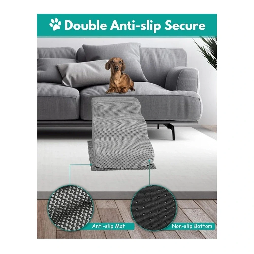Petbank 3 Step Dog Stairs Foam Pet Ramp 23x16x15.7 Gray Washable Cover NOB